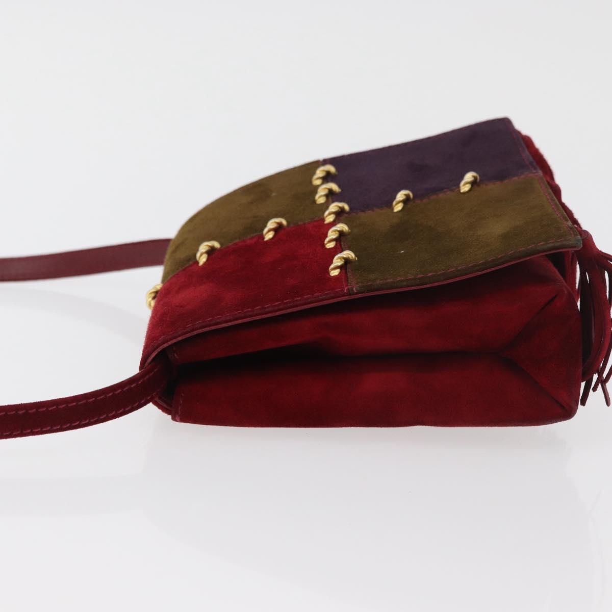 Salvatore Ferragamo Shoulder Bag Suede Red Gold Auth BA13170A