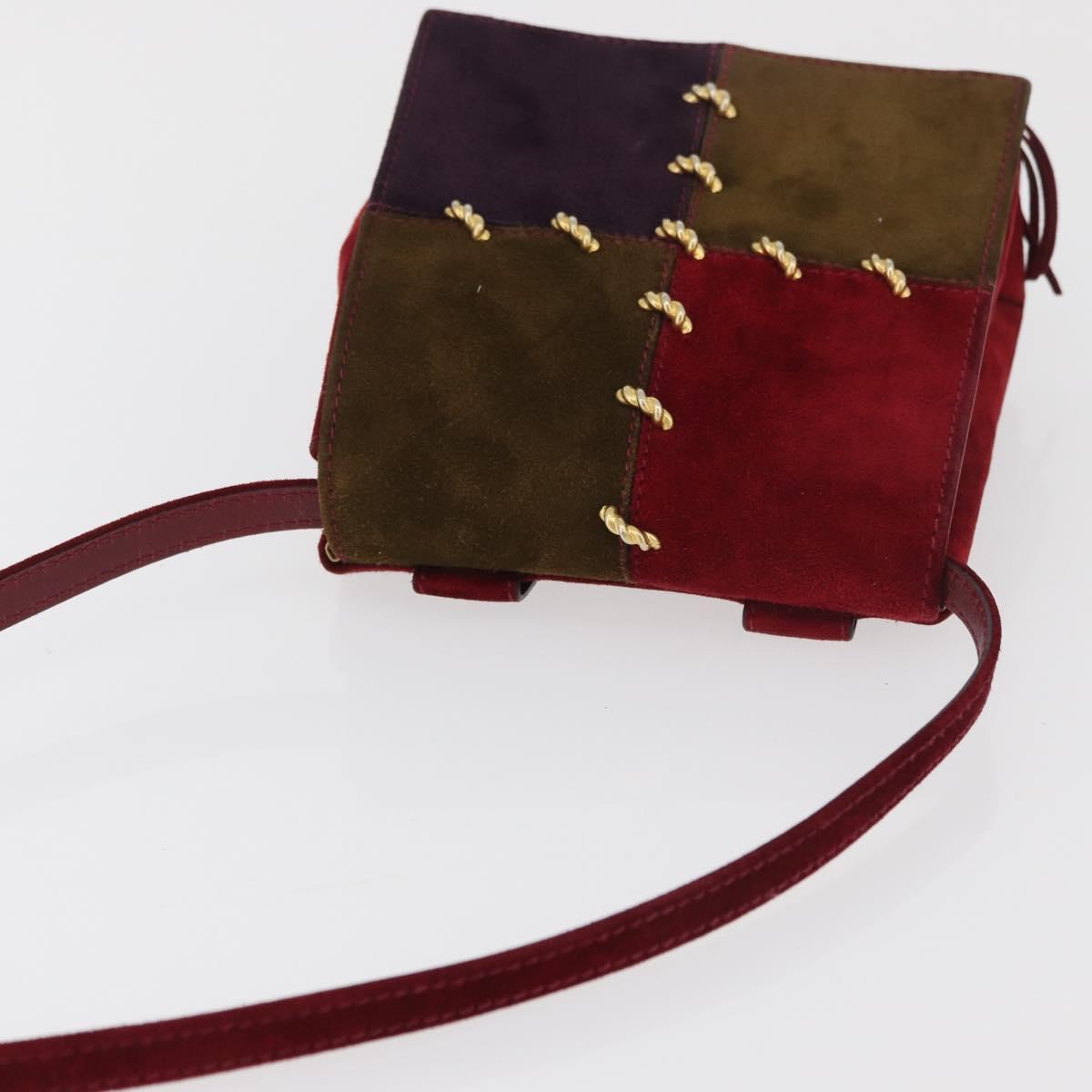 Salvatore Ferragamo Shoulder Bag Suede Red Gold Auth BA13170A
