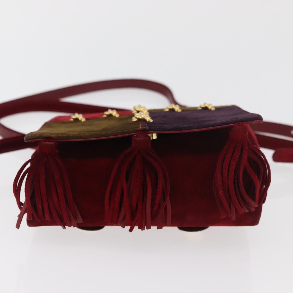 Salvatore Ferragamo Shoulder Bag Suede Red Gold Auth BA13170A