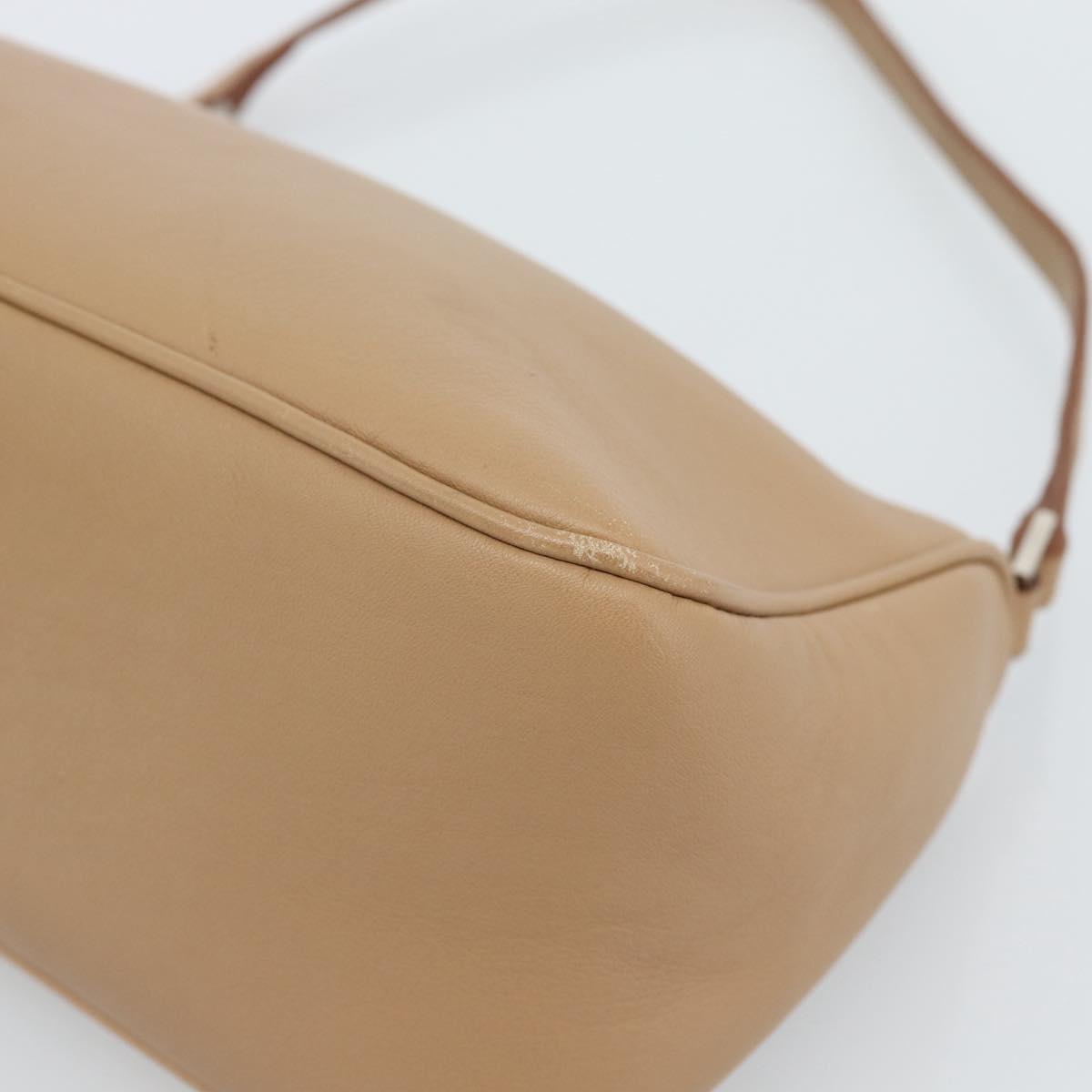 Salvatore Ferragamo Gancini Shoulder Bag Leather Beige Silver Auth BA13171
