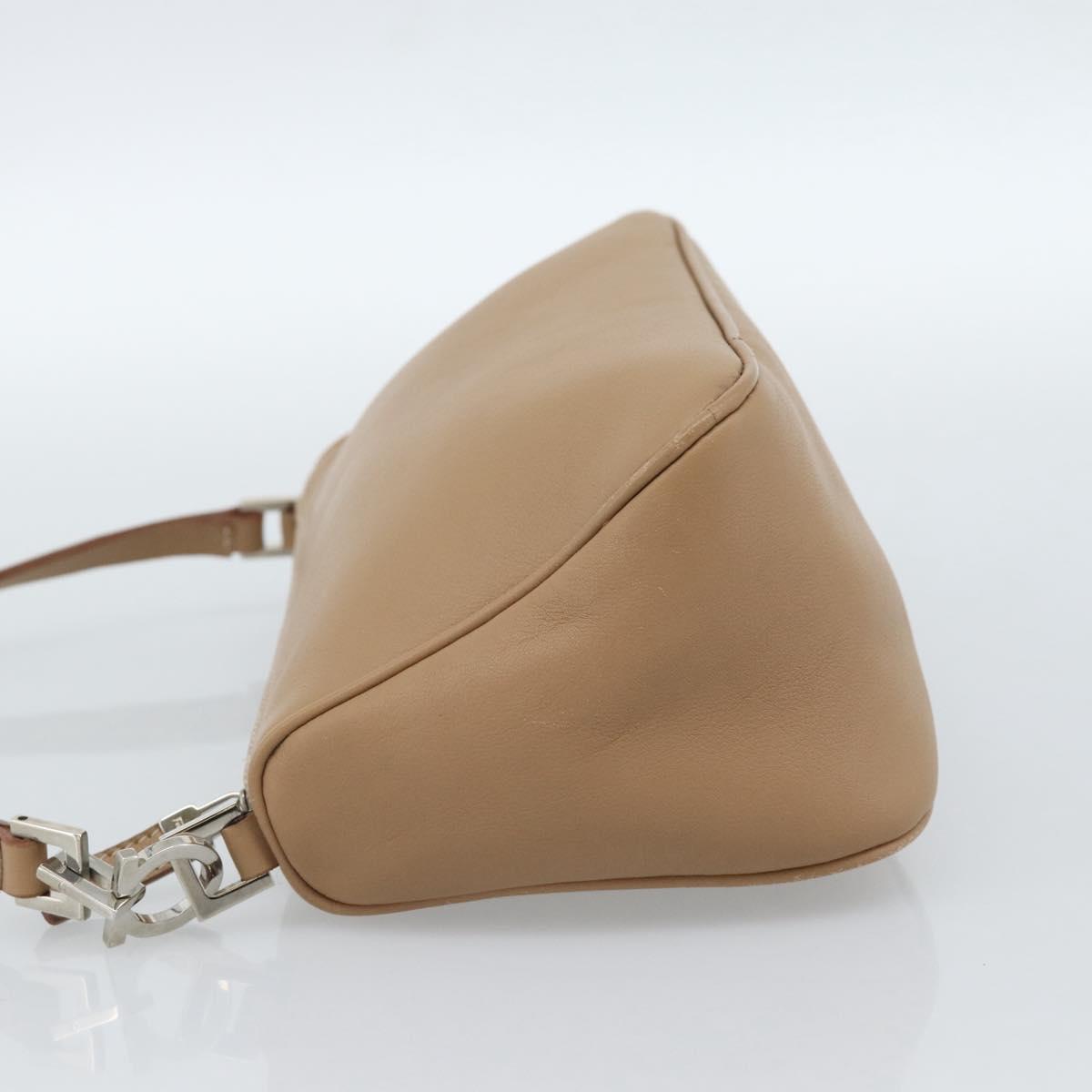Salvatore Ferragamo Gancini Shoulder Bag Leather Beige Silver Auth BA13171