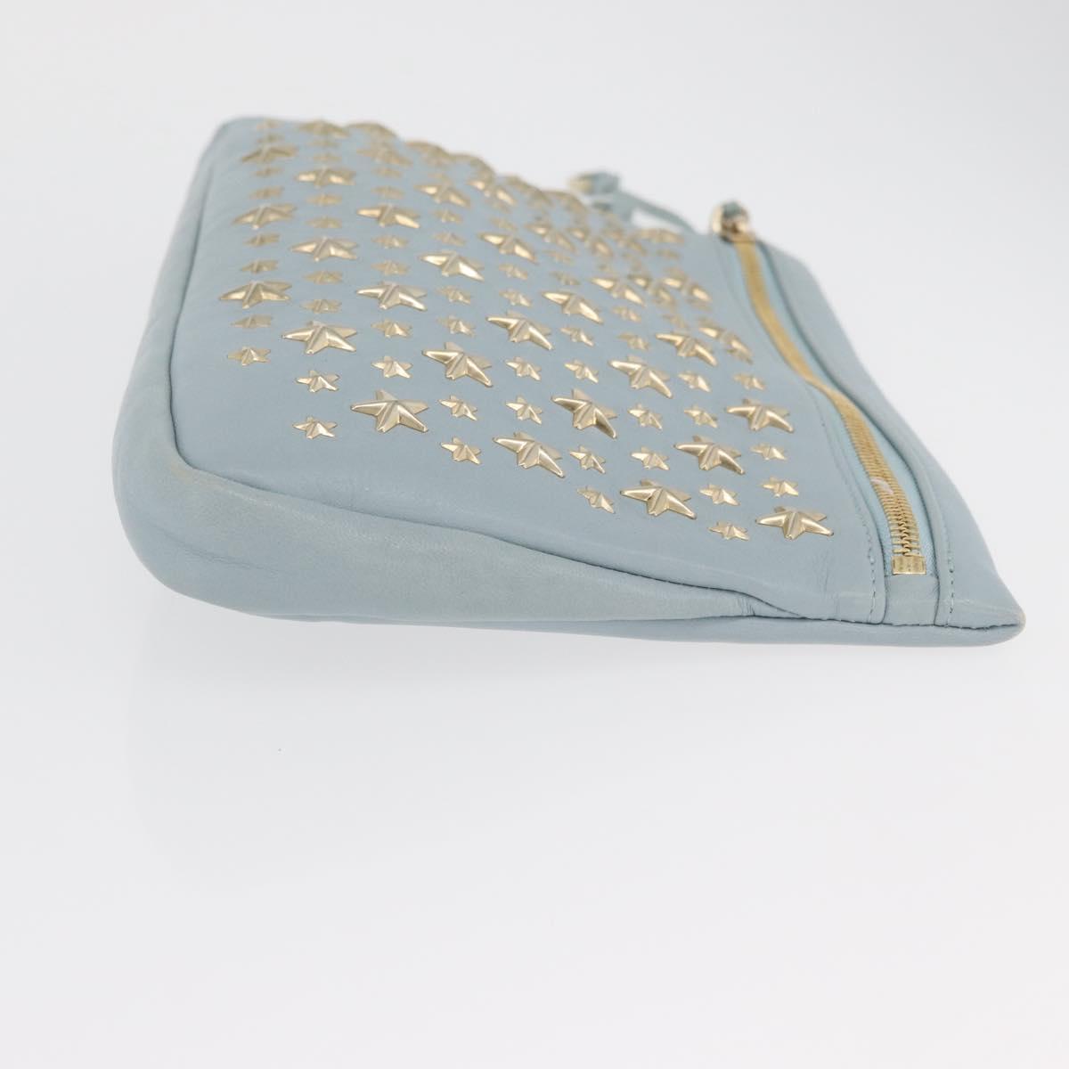 Jimmy Choo Clutch Bag Leather Light Blue Gold Auth BA13172