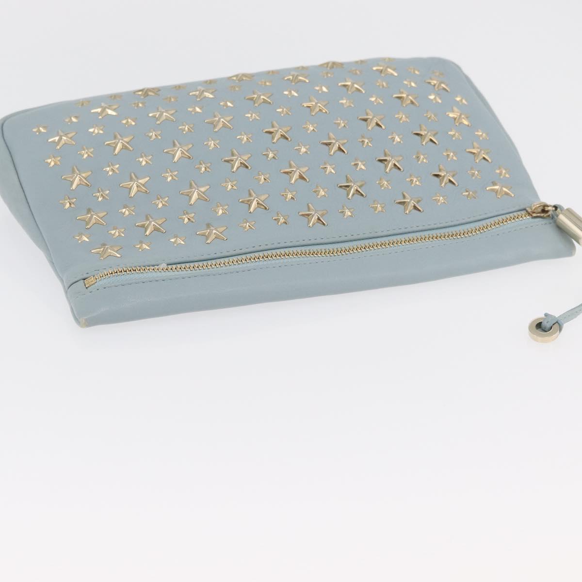 Jimmy Choo Clutch Bag Leather Light Blue Gold Auth BA13172
