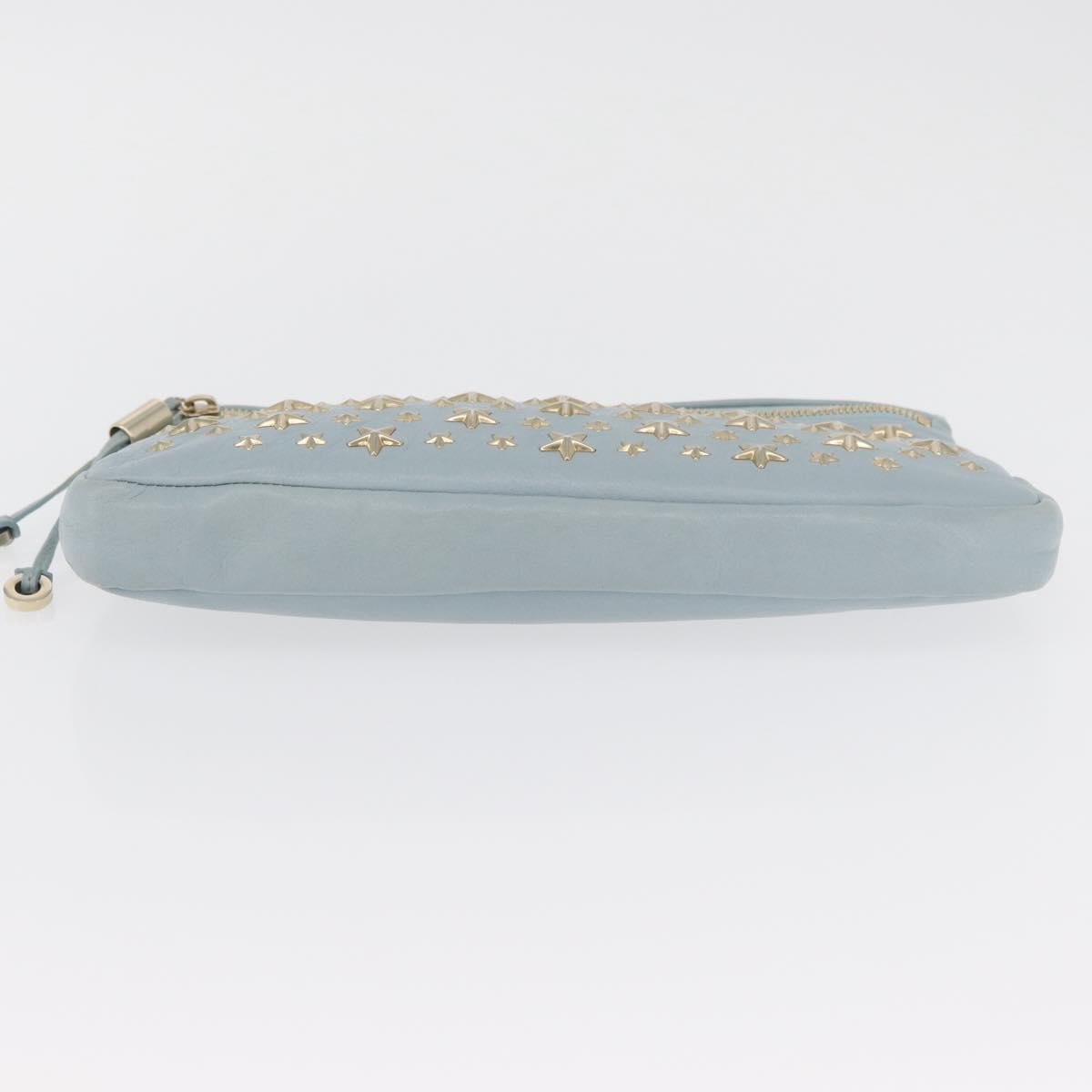Jimmy Choo Clutch Bag Leather Light Blue Gold Auth BA13172