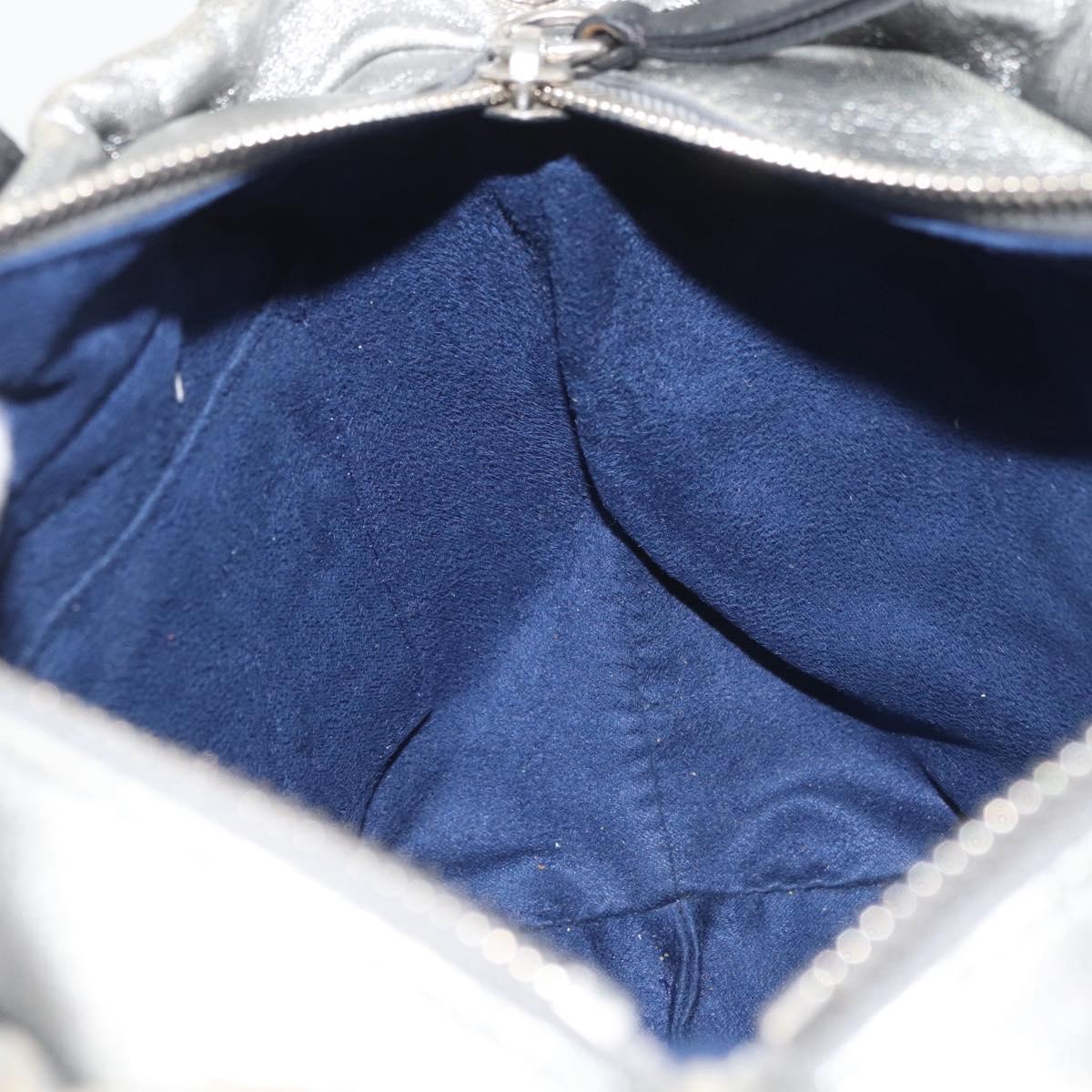 Jimmy Choo Hand Bag Leather Light Blue Silver Auth BA13173