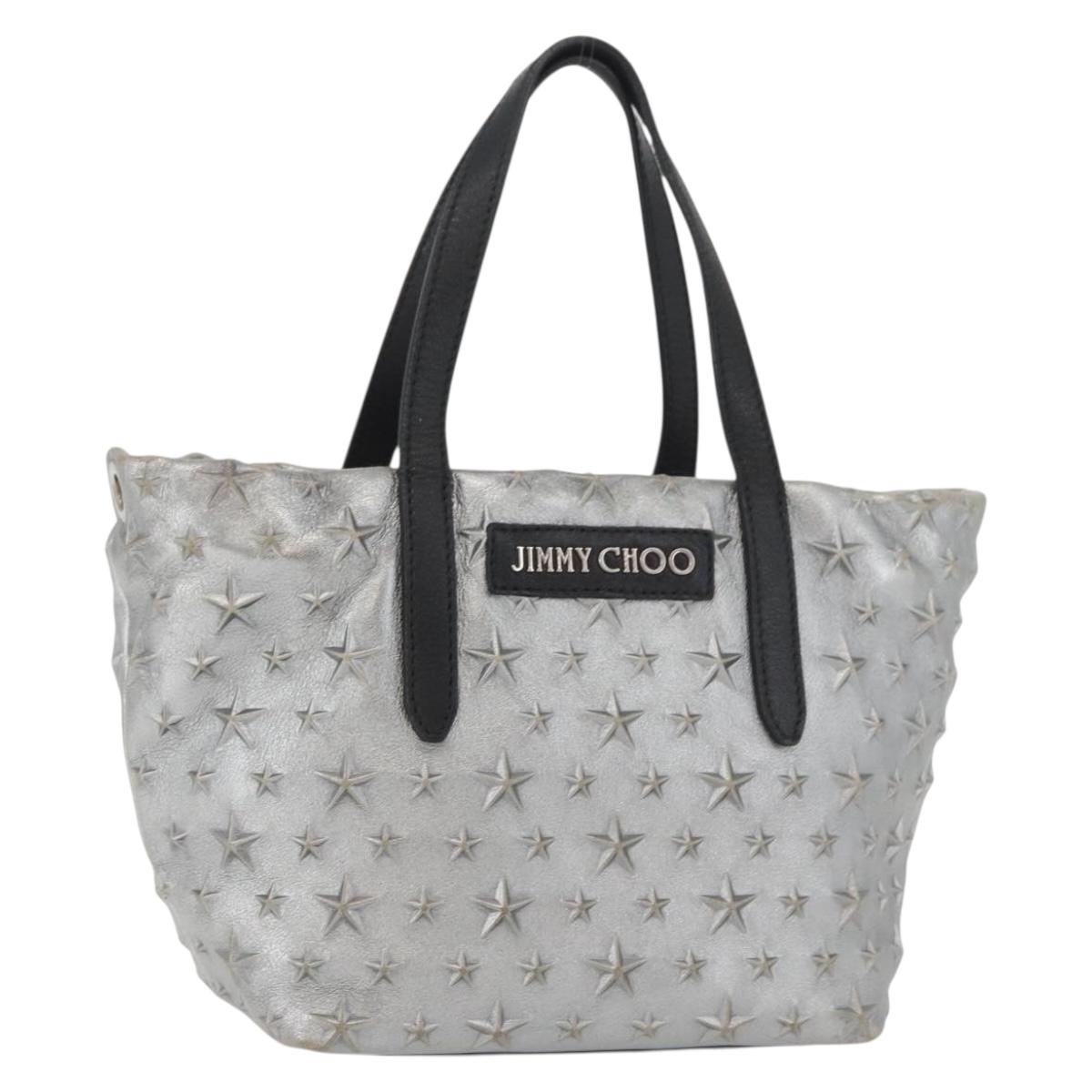 Jimmy Choo Hand Bag Leather Light Blue Silver Auth BA13173