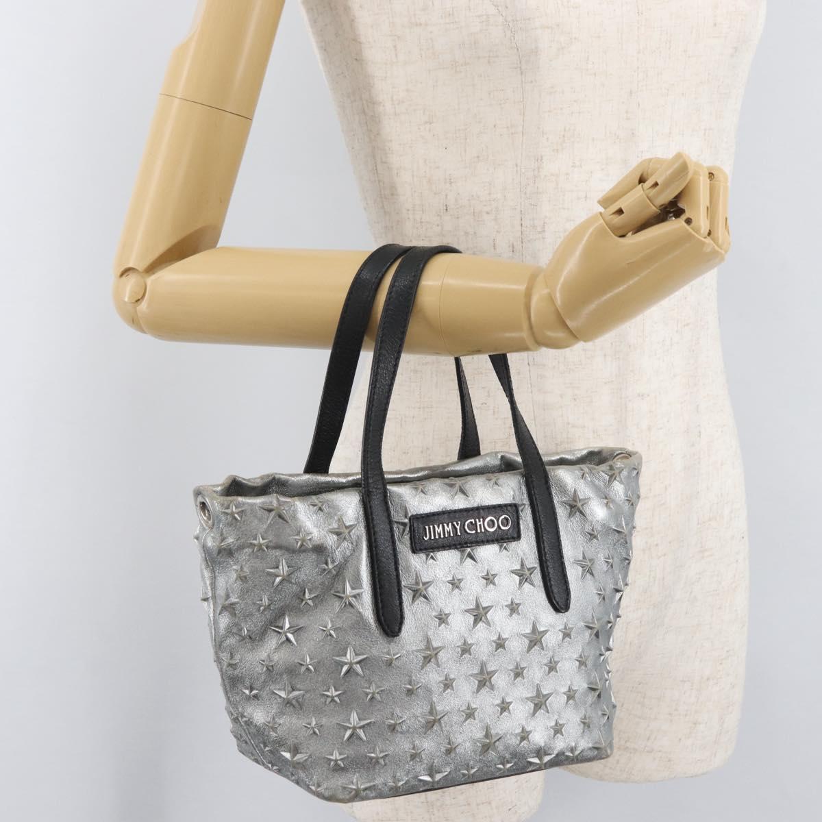 Jimmy Choo Hand Bag Leather Light Blue Silver Auth BA13173