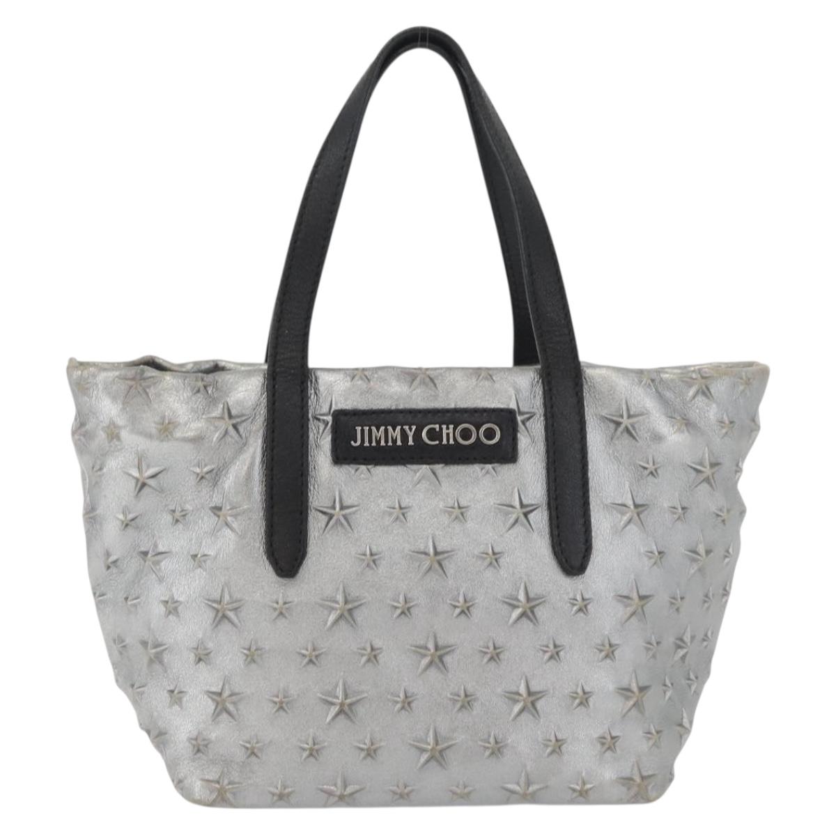 Jimmy Choo Hand Bag Leather Light Blue Silver Auth BA13173