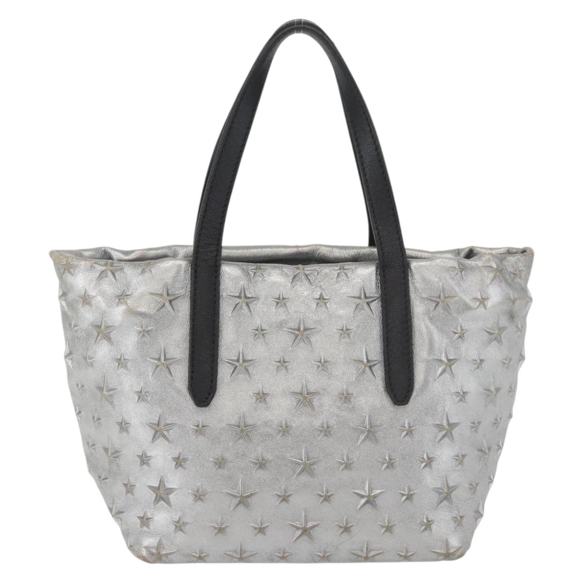 Jimmy Choo Hand Bag Leather Light Blue Silver Auth BA13173