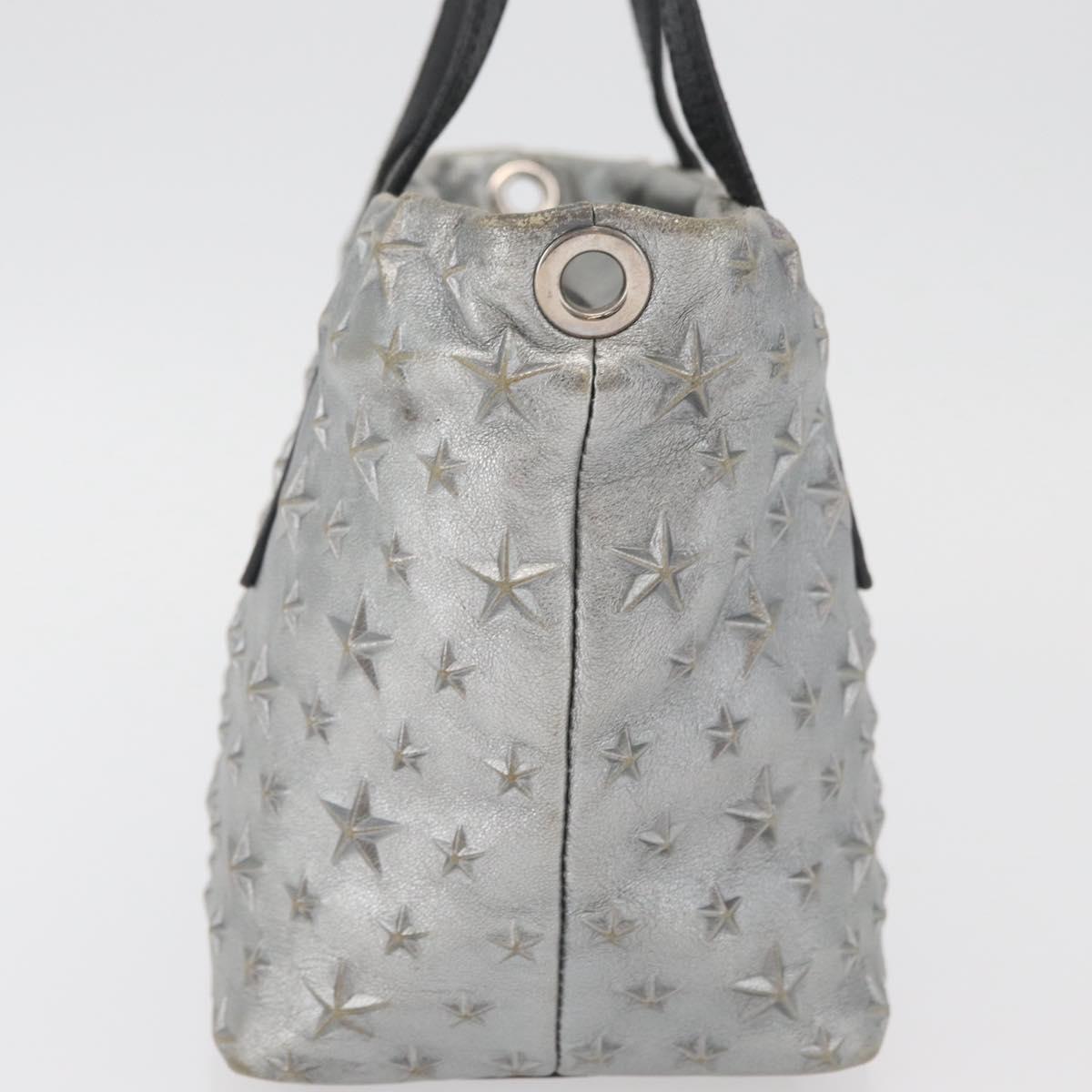 Jimmy Choo Hand Bag Leather Light Blue Silver Auth BA13173