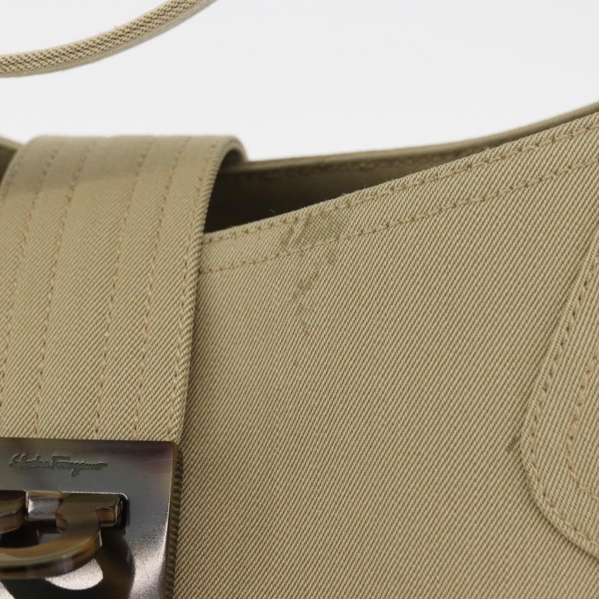 Salvatore Ferragamo Gancini Shoulder Bag Canvas Beige Silver Auth BA13175