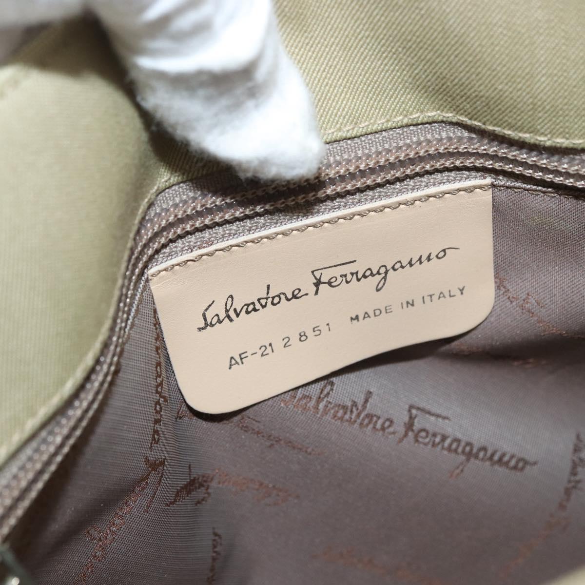 Salvatore Ferragamo Gancini Shoulder Bag Canvas Beige Silver Auth BA13175