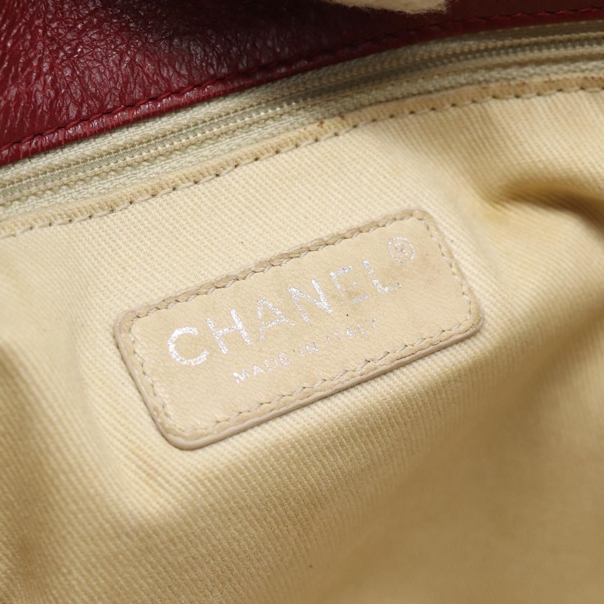 CHANEL Wild Stitch Chain Tote Bag Leather Red Silver CC Auth BA13176