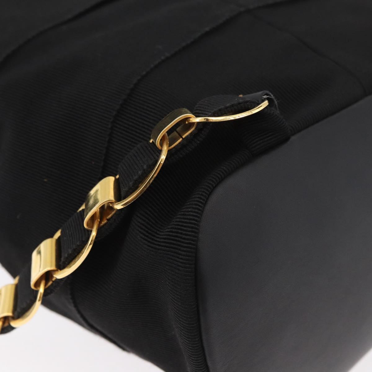 Salvatore Ferragamo Vala Chain Backpack Canvas Black Gold Auth BA13178