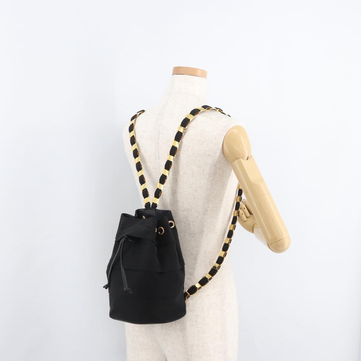 Salvatore Ferragamo Vala Chain Backpack Canvas Black Gold Auth BA13178
