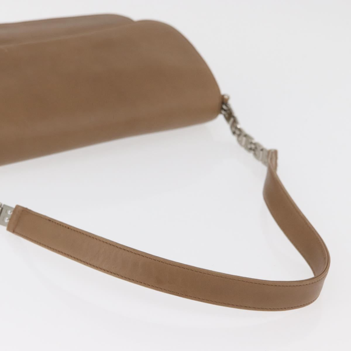 BALLY Chain Shoulder Bag Leather Beige Silver Auth BA13180