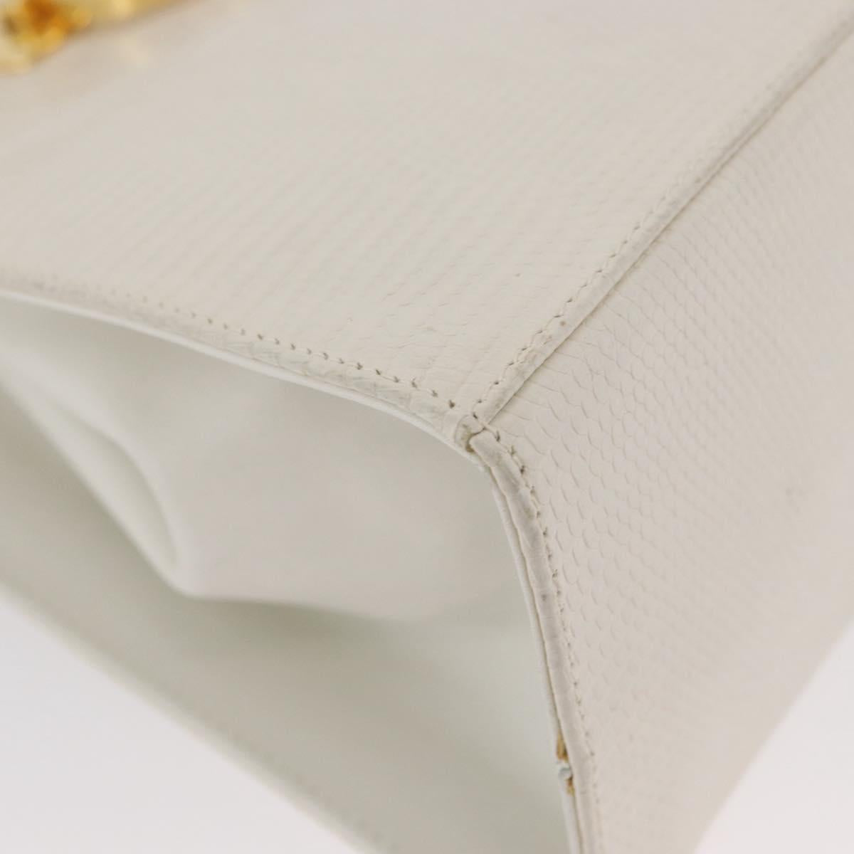 Salvatore Ferragamo Gancini Chain Shoulder Bag Leather White Gold Auth BA13182
