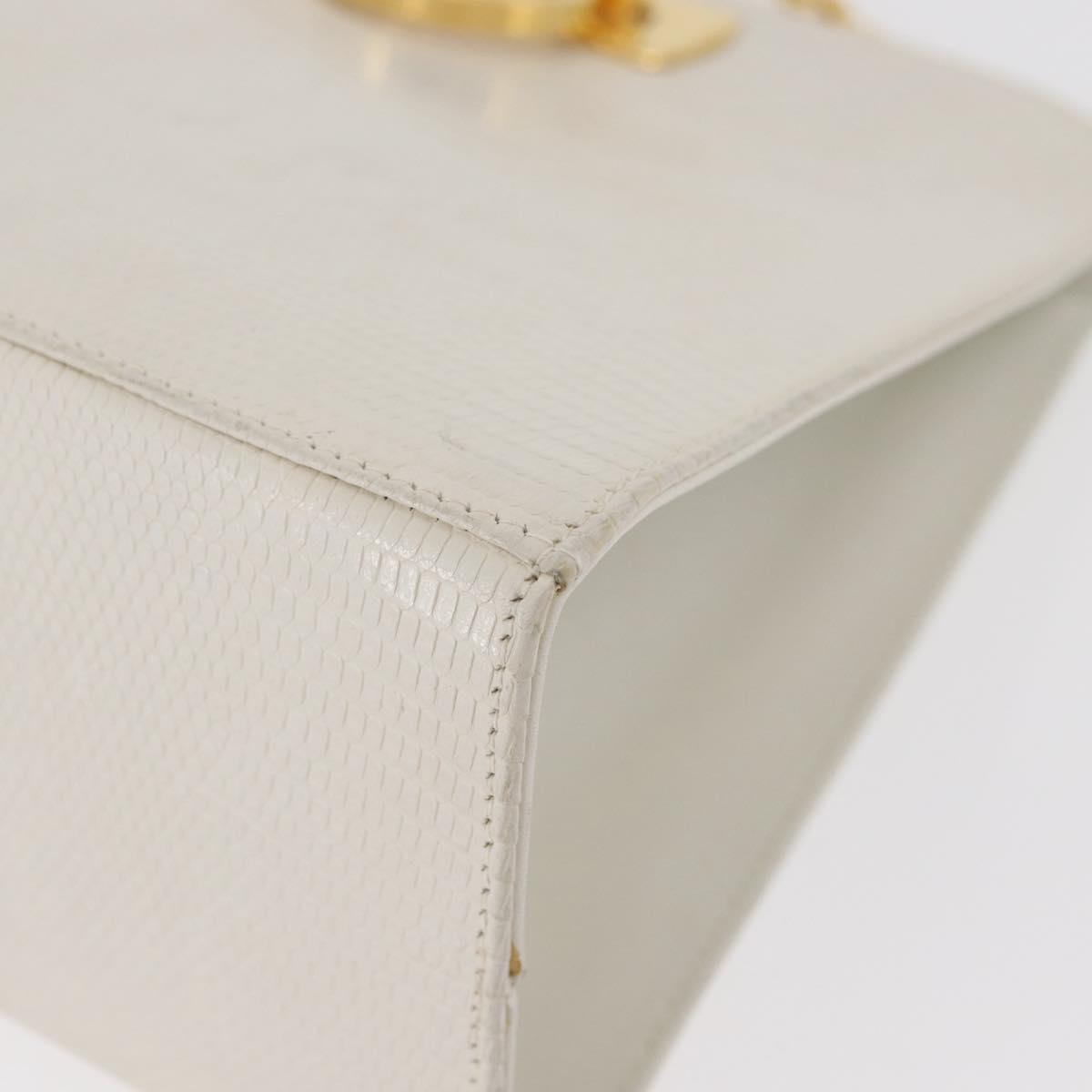 Salvatore Ferragamo Gancini Chain Shoulder Bag Leather White Gold Auth BA13182