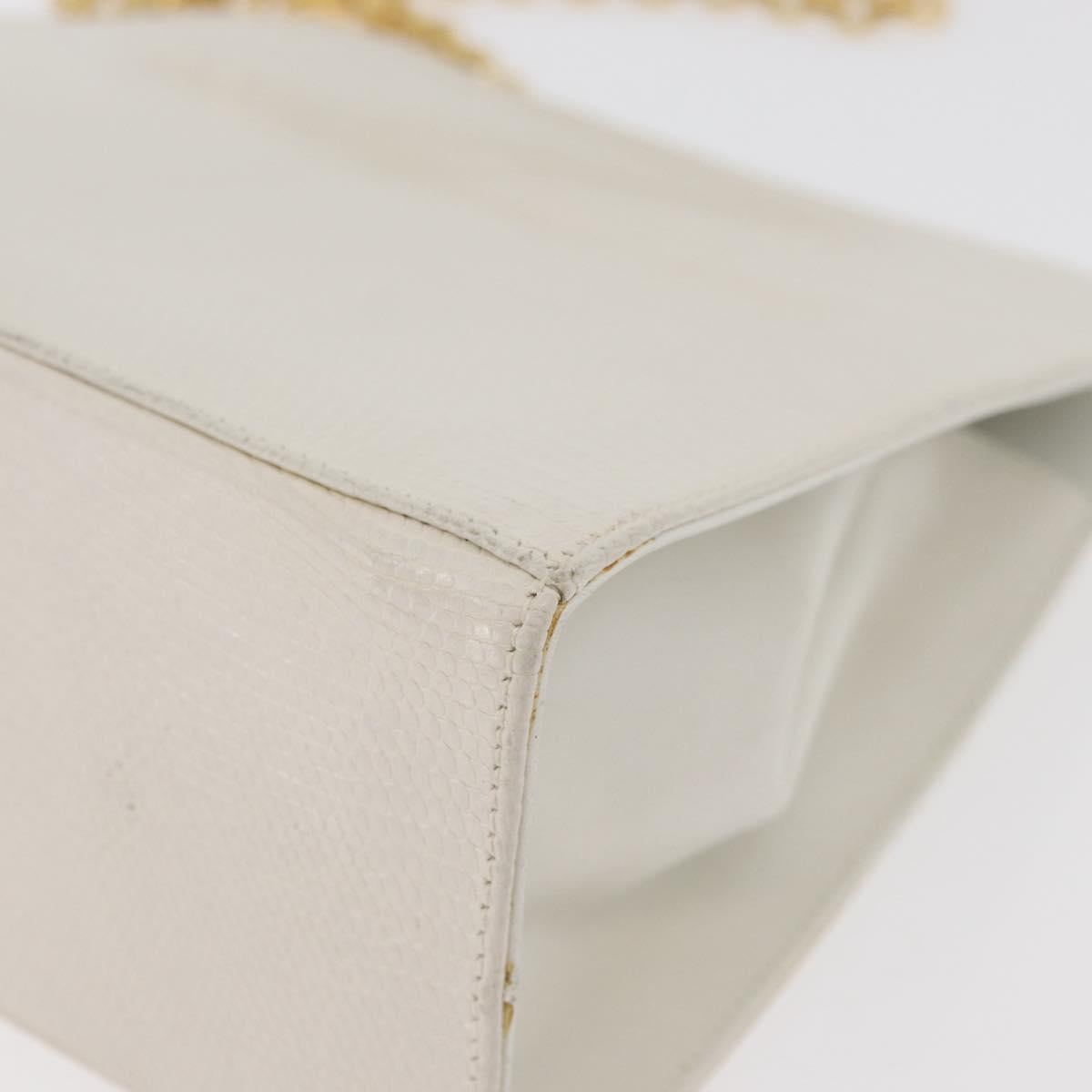Salvatore Ferragamo Gancini Chain Shoulder Bag Leather White Gold Auth BA13182