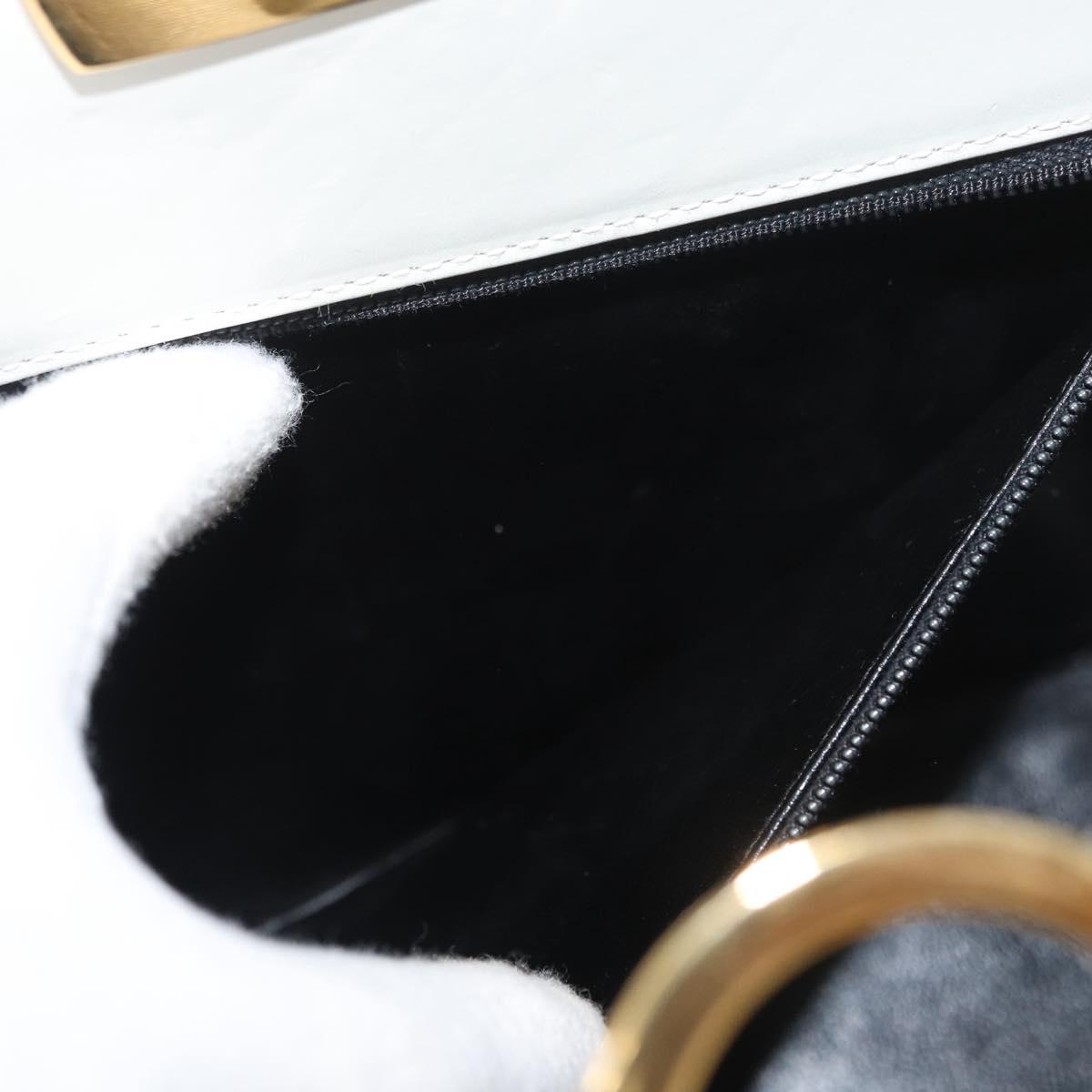 Salvatore Ferragamo Gancini Chain Shoulder Bag Leather White Gold Auth BA13182