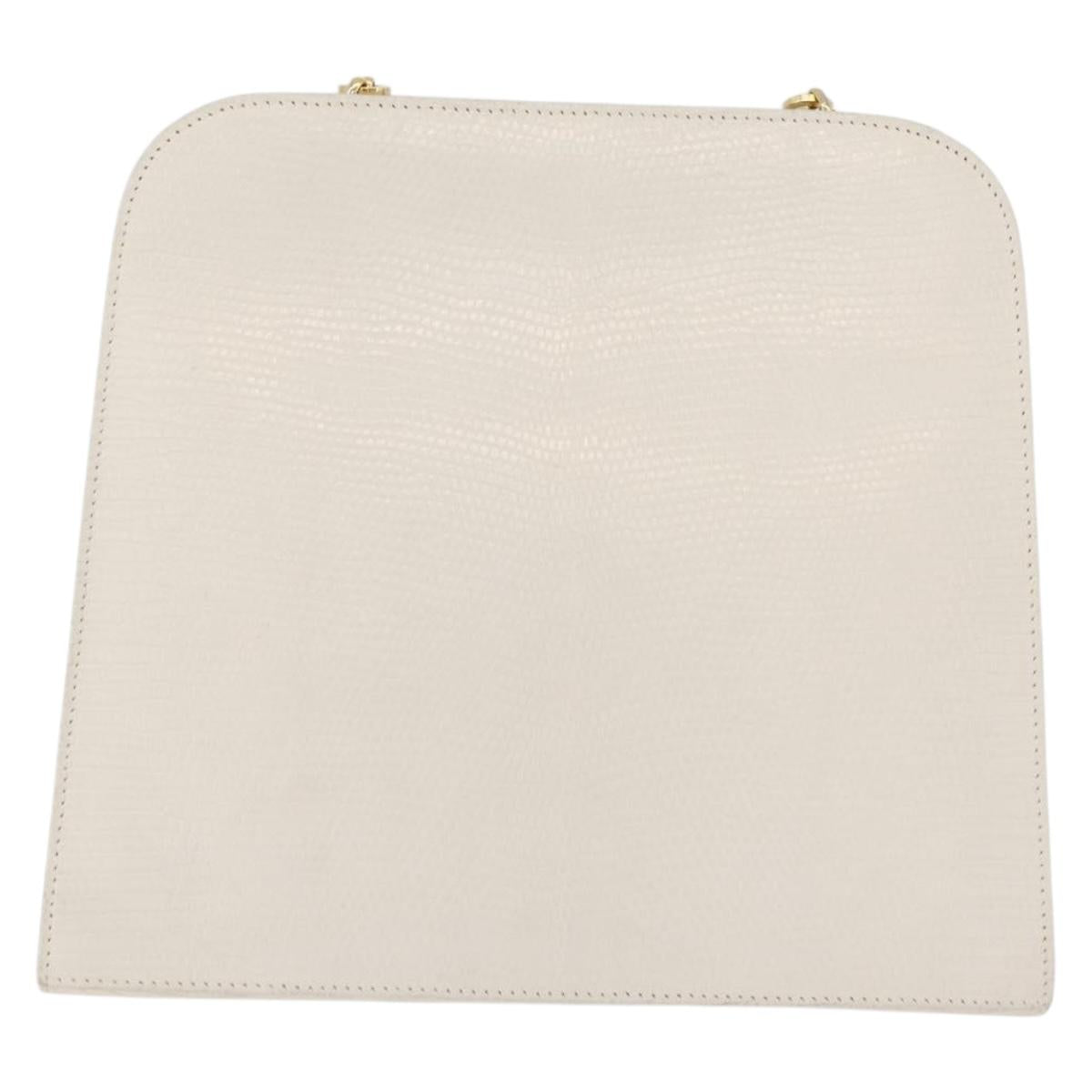 Salvatore Ferragamo Gancini Chain Shoulder Bag Leather White Gold Auth BA13182