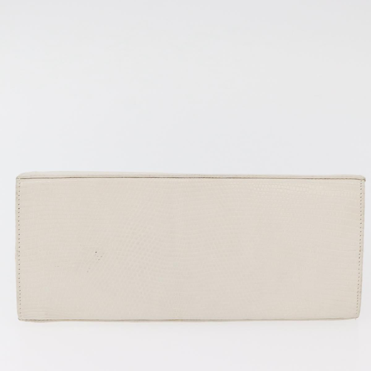 Salvatore Ferragamo Gancini Chain Shoulder Bag Leather White Gold Auth BA13182