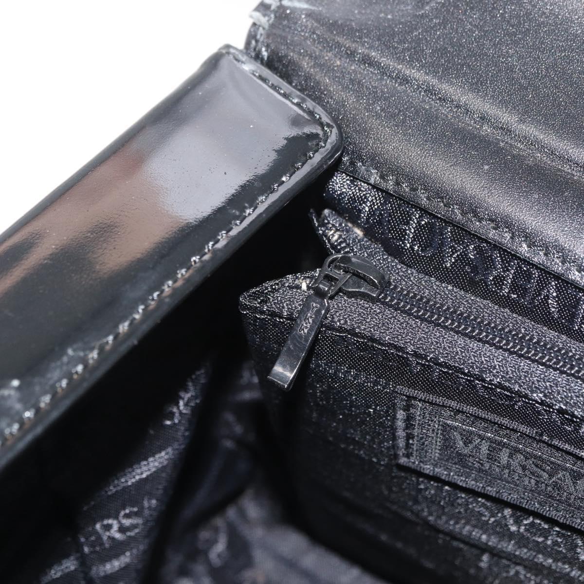 Gianni Versace Hand Bag Patent Leather Black Gold Auth BA13187