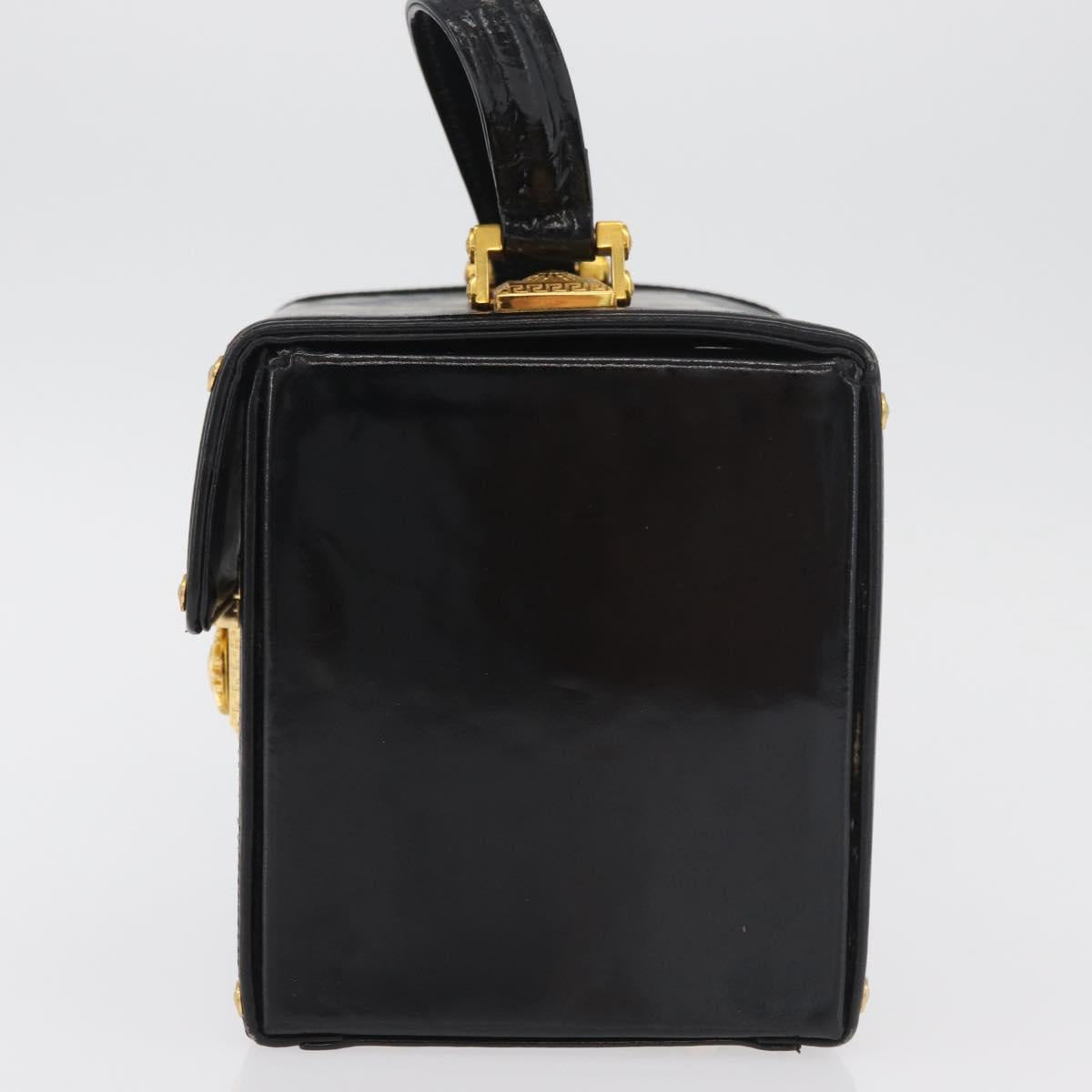 Gianni Versace Hand Bag Patent Leather Black Gold Auth BA13187