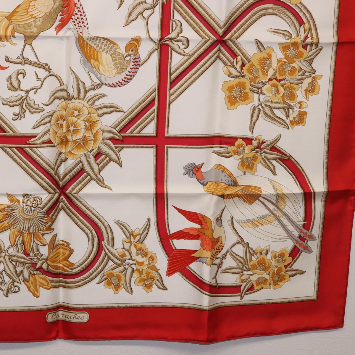 HERMES Carre 90 Scarf ""Caraibes"" Silk Red Auth BA13189M