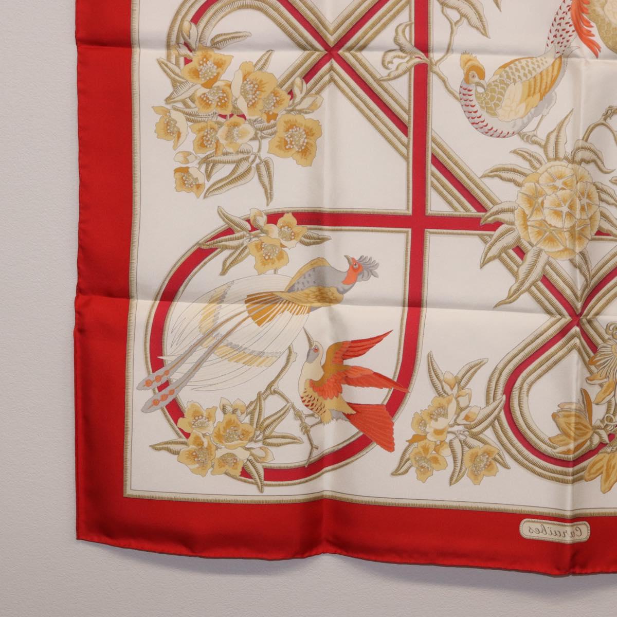 HERMES Carre 90 Scarf ""Caraibes"" Silk Red Auth BA13189M