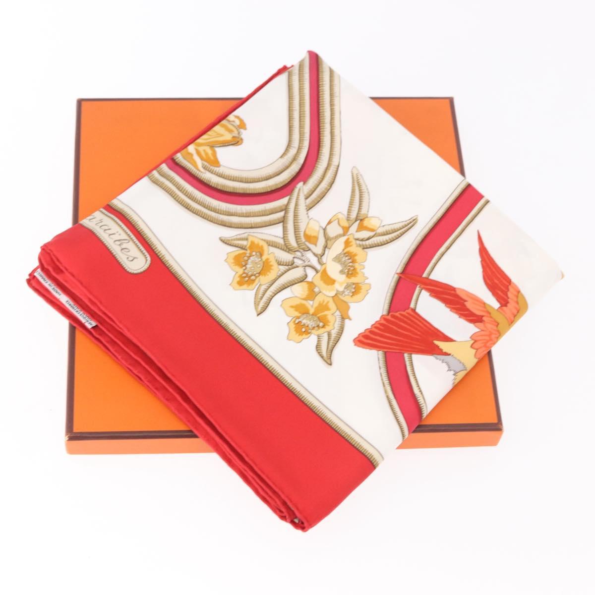 HERMES Carre 90 Scarf ""Caraibes"" Silk Red Auth BA13189M