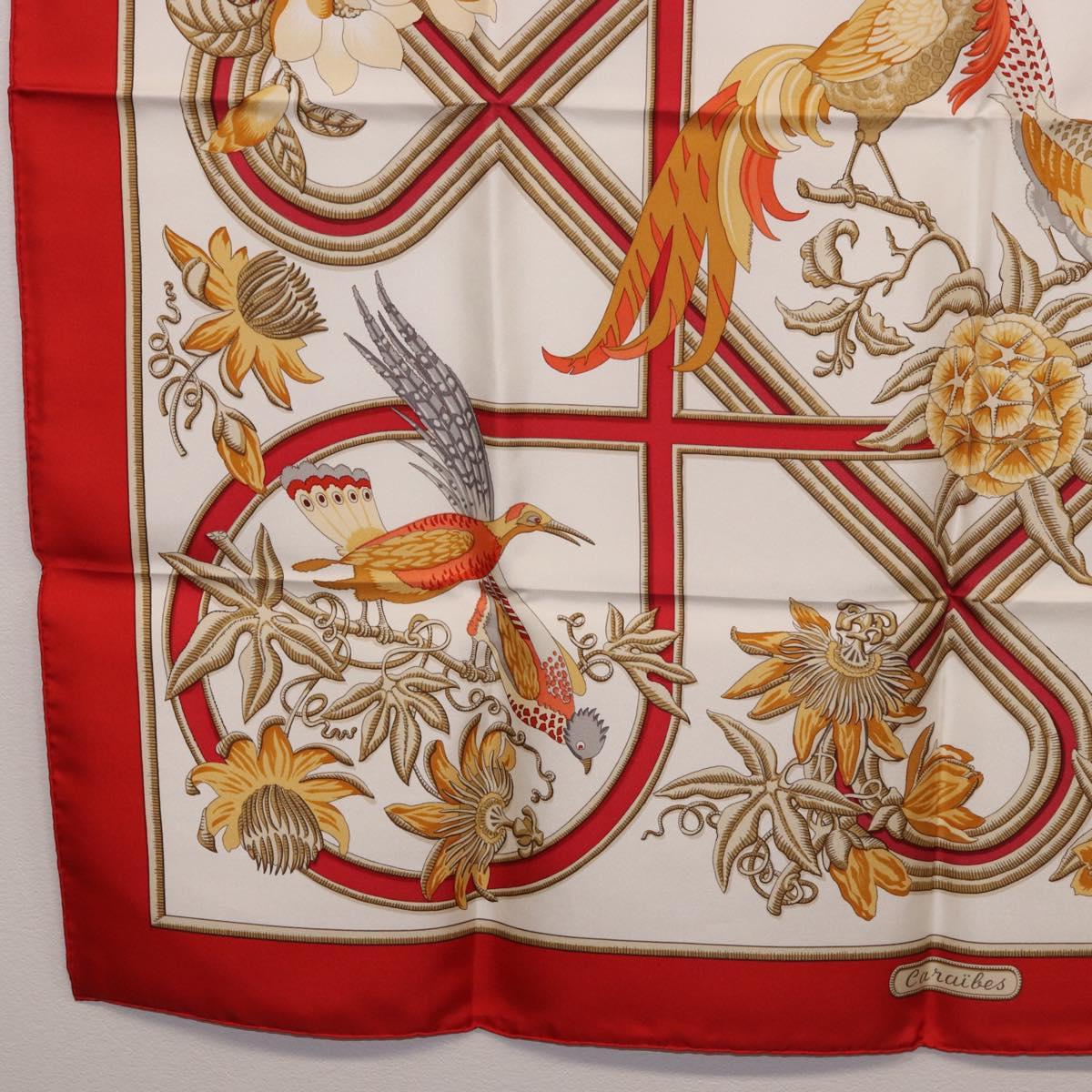 HERMES Carre 90 Scarf ""Caraibes"" Silk Red Auth BA13189M