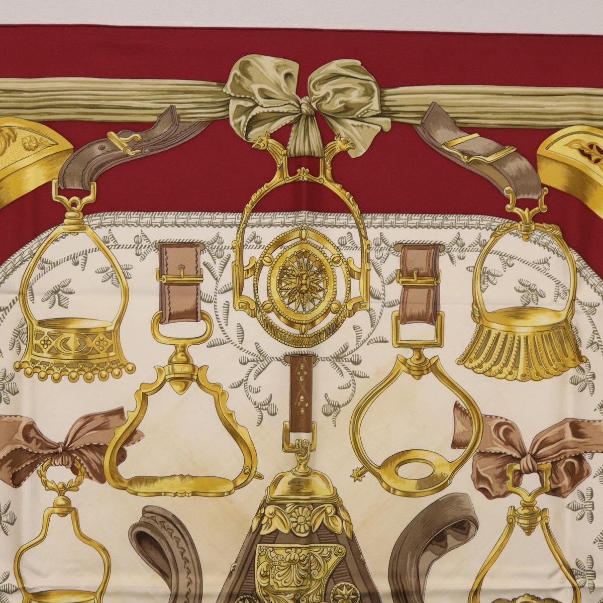 HERMES Carre 90 Scarf ""RETRIERS"" Silk Bordeaux Auth BA13192