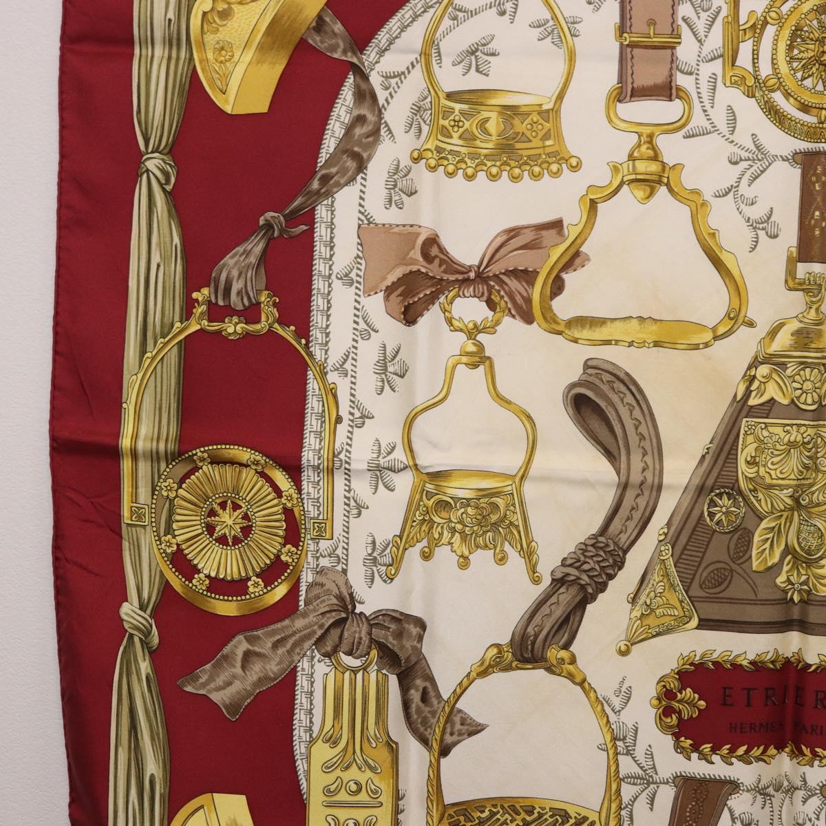 HERMES Carre 90 Scarf ""RETRIERS"" Silk Bordeaux Auth BA13192