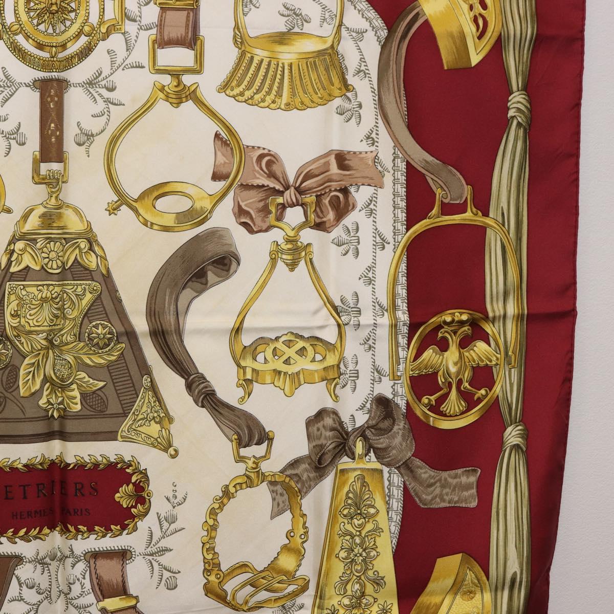 HERMES Carre 90 Scarf ""RETRIERS"" Silk Bordeaux Auth BA13192