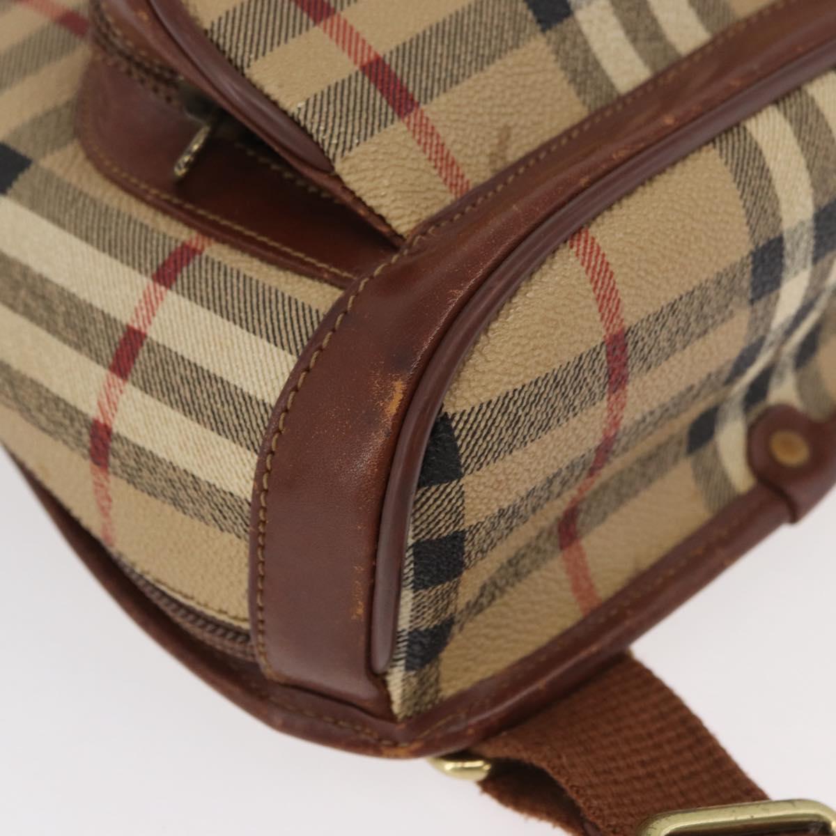 Burberrys Nova Check Backpack PVC Beige Gold Auth BA13204