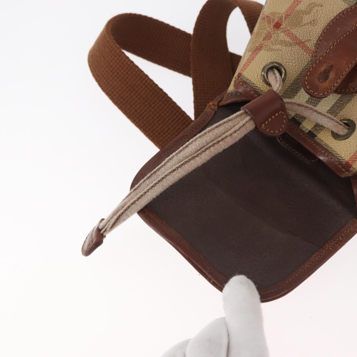 Burberrys Nova Check Backpack PVC Beige Gold Auth BA13204