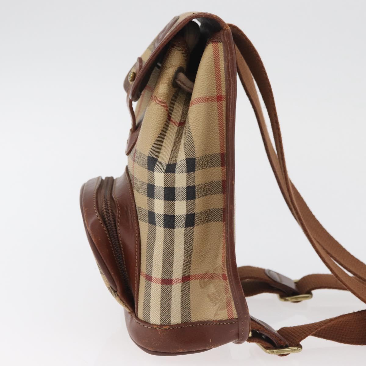 Burberrys Nova Check Backpack PVC Beige Gold Auth BA13204