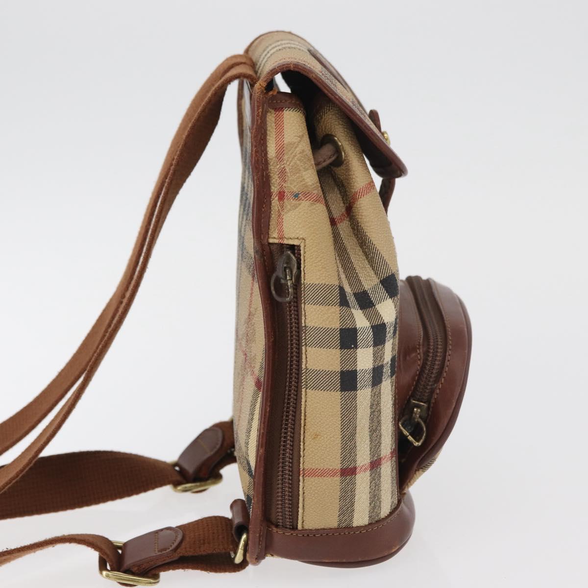 Burberrys Nova Check Backpack PVC Beige Gold Auth BA13204