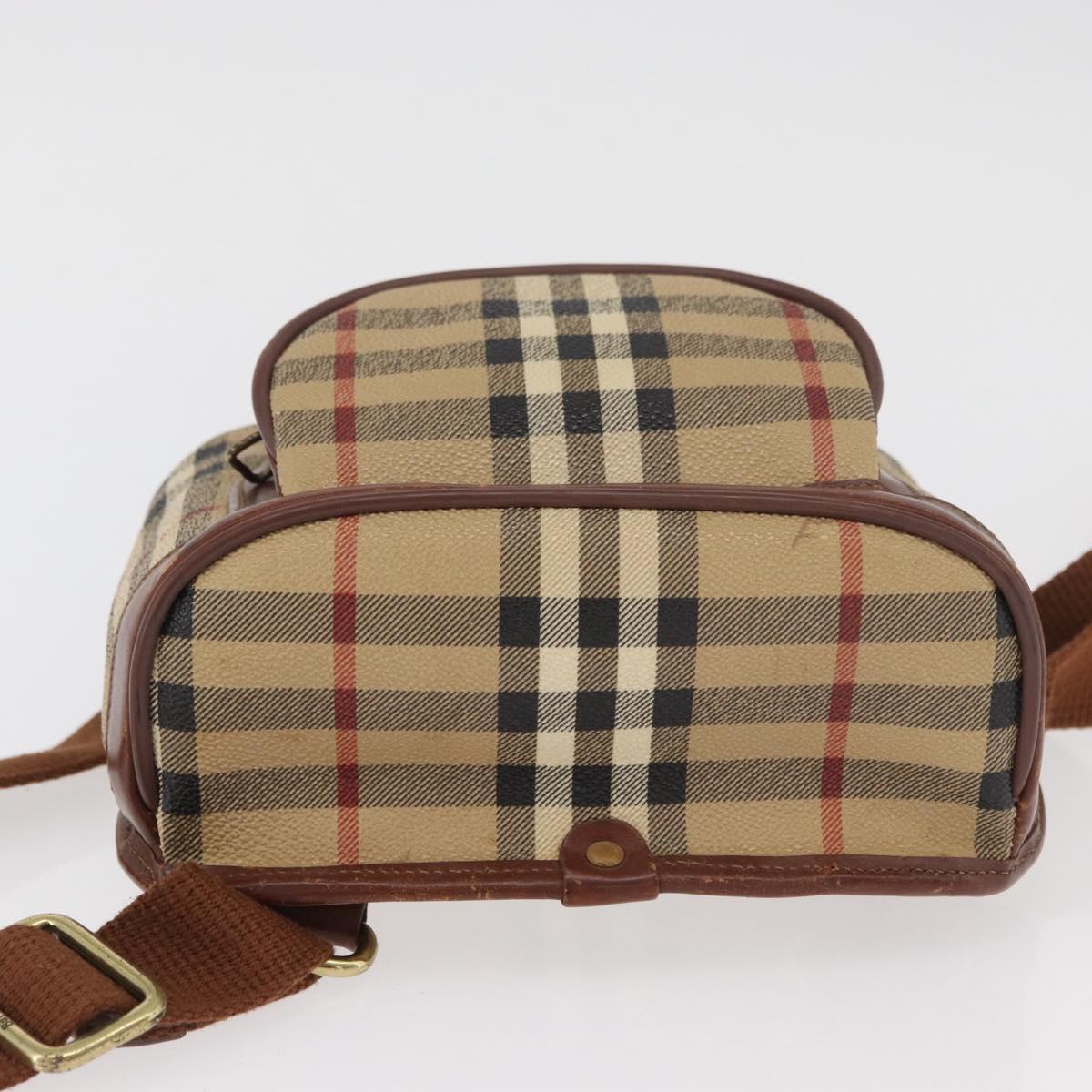 Burberrys Nova Check Backpack PVC Beige Gold Auth BA13204