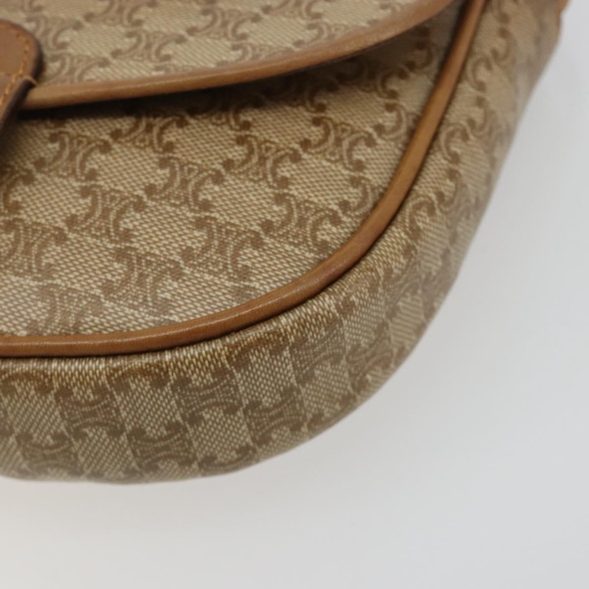 CELINE Macadam Canvas Shoulder Bag PVC Leather Beige Gold Auth BA13205
