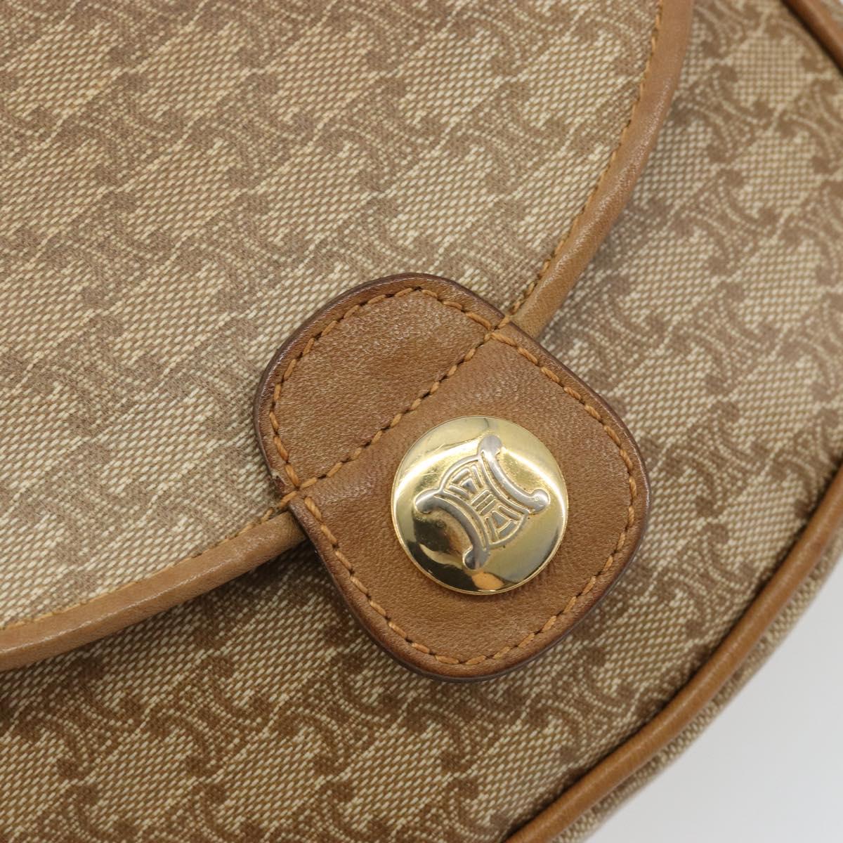 CELINE Macadam Canvas Shoulder Bag PVC Leather Beige Gold Auth BA13205