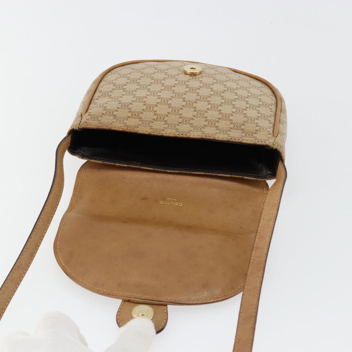 CELINE Macadam Canvas Shoulder Bag PVC Leather Beige Gold Auth BA13205