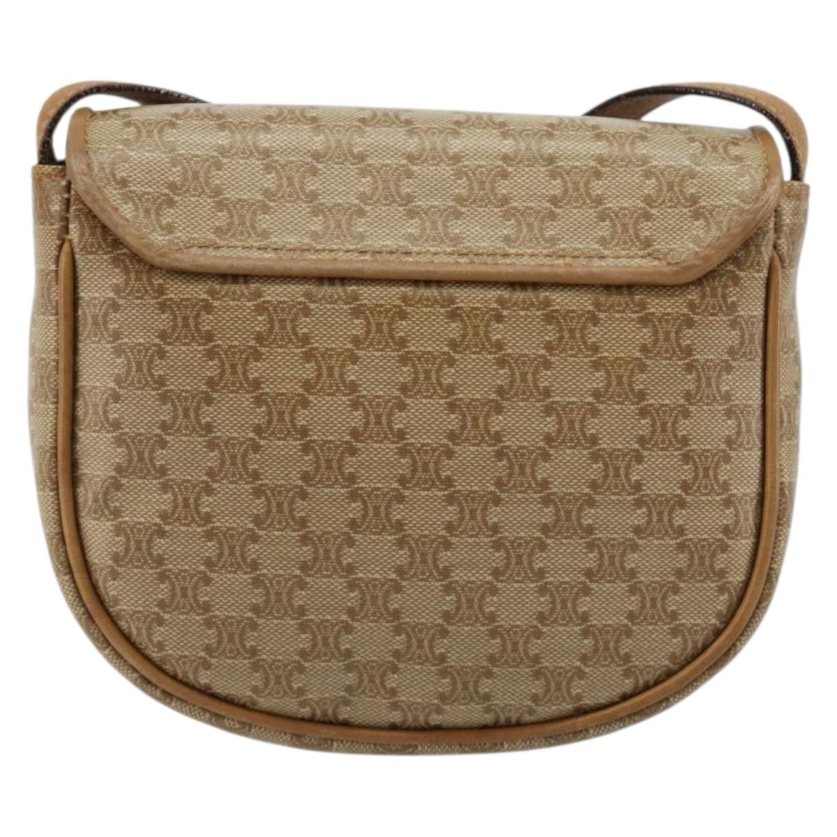 CELINE Macadam Canvas Shoulder Bag PVC Leather Beige Gold Auth BA13205