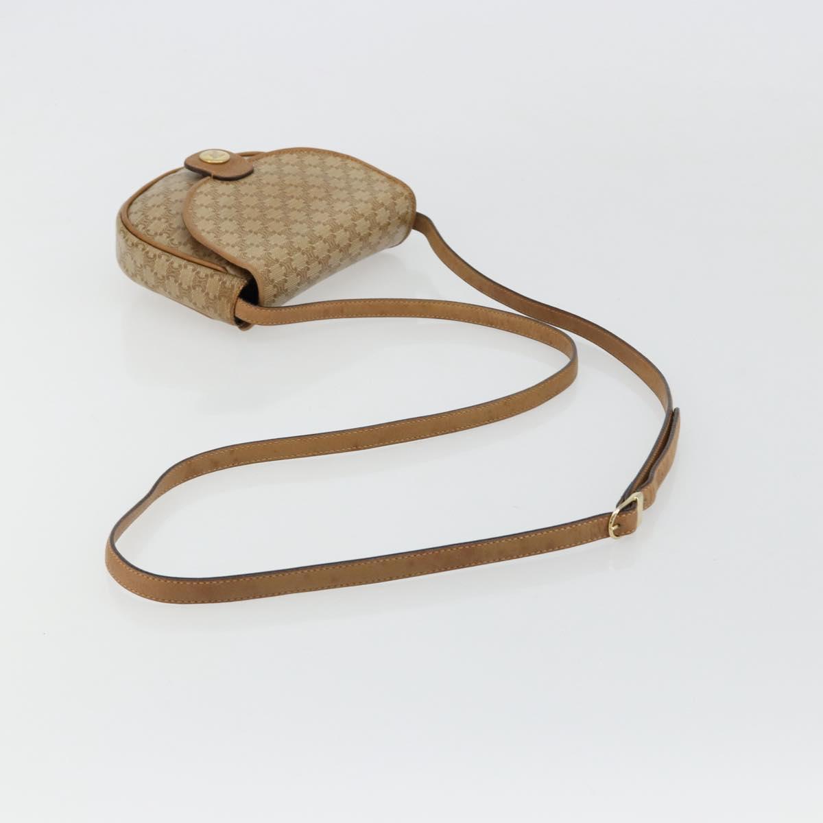 CELINE Macadam Canvas Shoulder Bag PVC Leather Beige Gold Auth BA13205