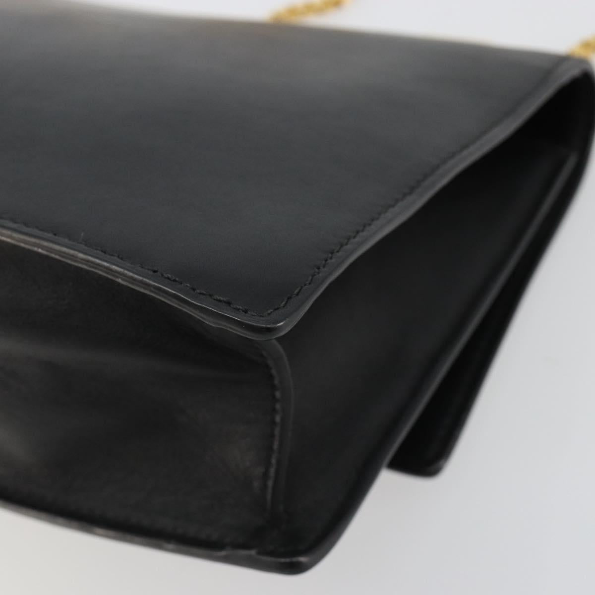 VERSACE Chain Shoulder Bag Leather Black Gold Auth BA13207