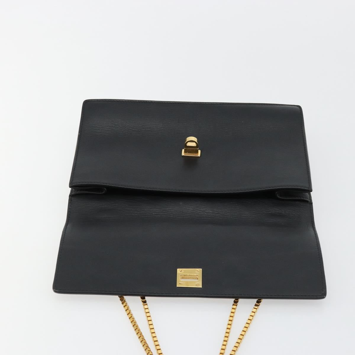 VERSACE Chain Shoulder Bag Leather Black Gold Auth BA13207