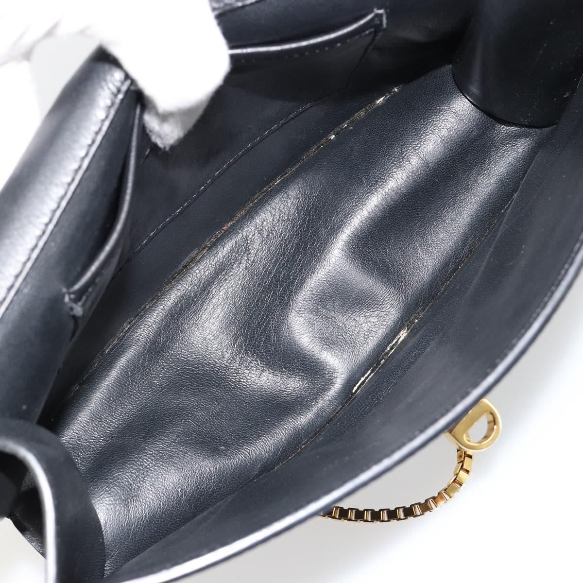 VERSACE Chain Shoulder Bag Leather Black Gold Auth BA13207