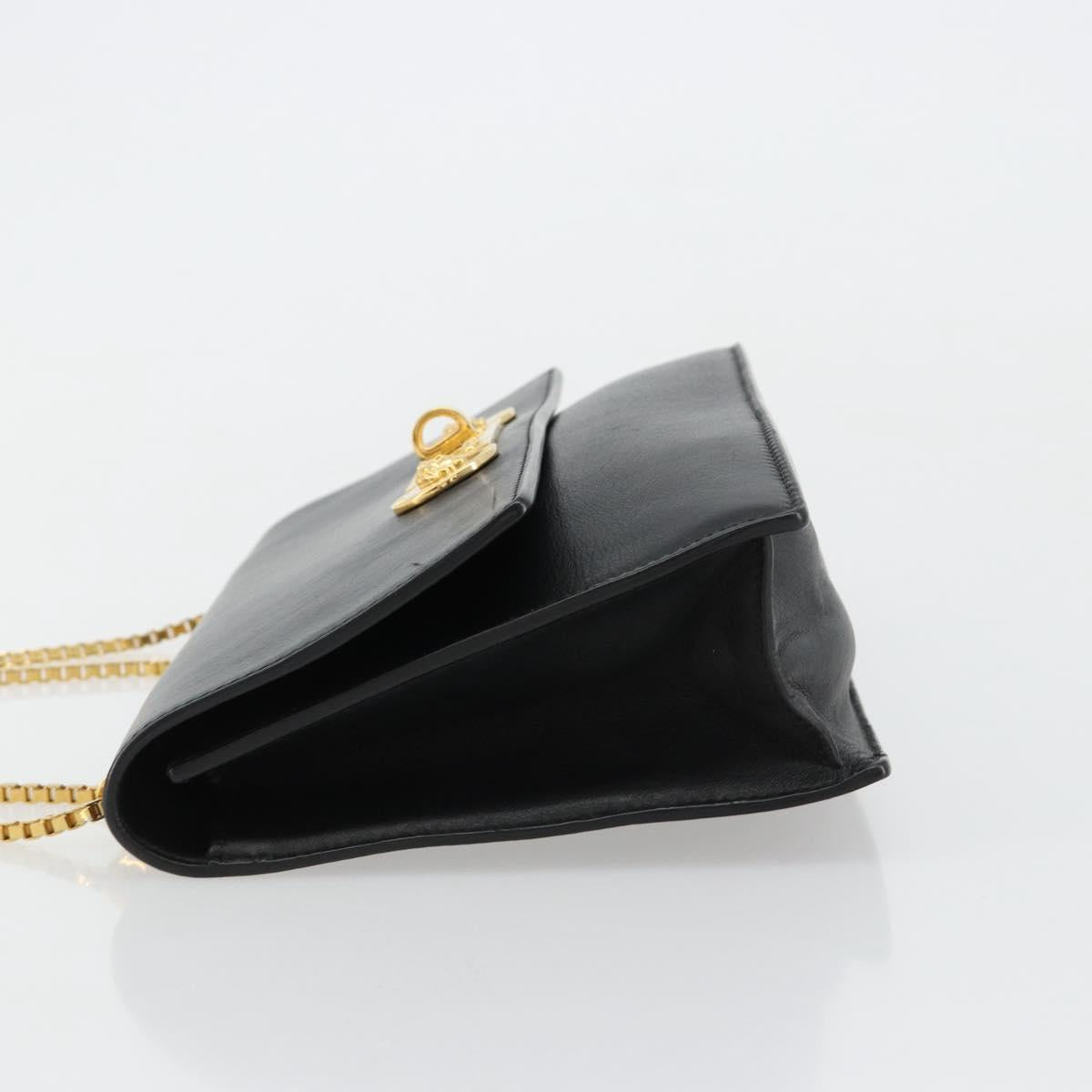 VERSACE Chain Shoulder Bag Leather Black Gold Auth BA13207