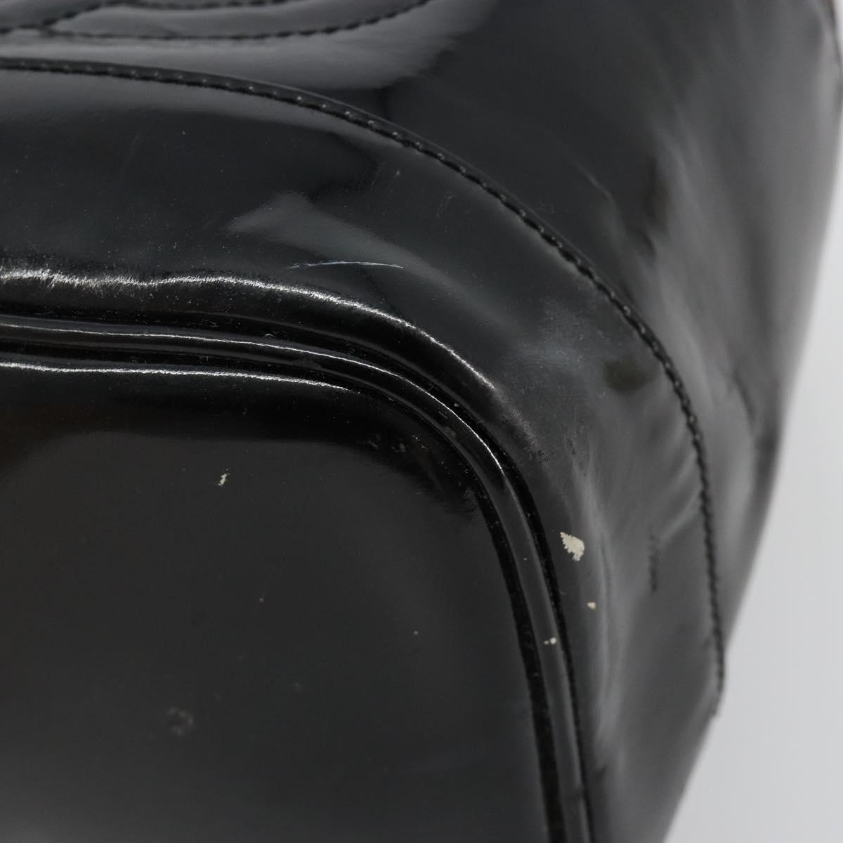 CHANEL Vanity Hand Bag Patent leather Black Gold CC Auth BA13209